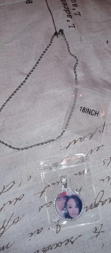 Customer photo review of Medallion Photo Necklace With Picture Inside – From Son or Daughter – Custom Personalized Pendant