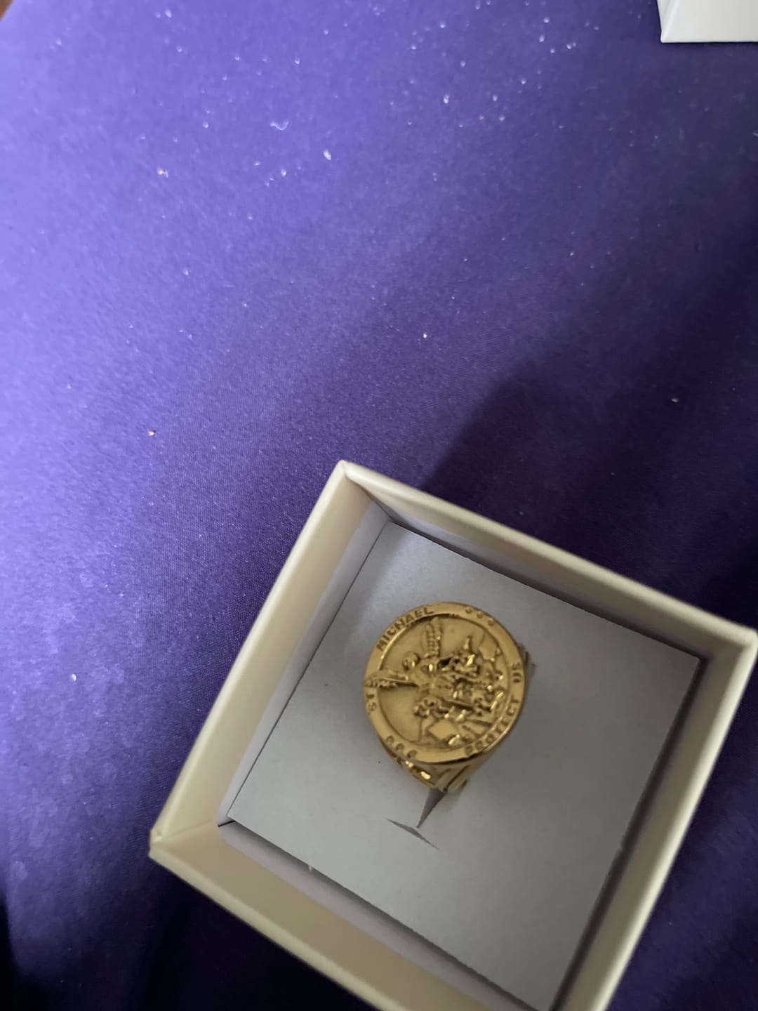 Customer photo review of Christianartworkshop Classic Style Michael The Archangel Protect Us Devine Faith Ring