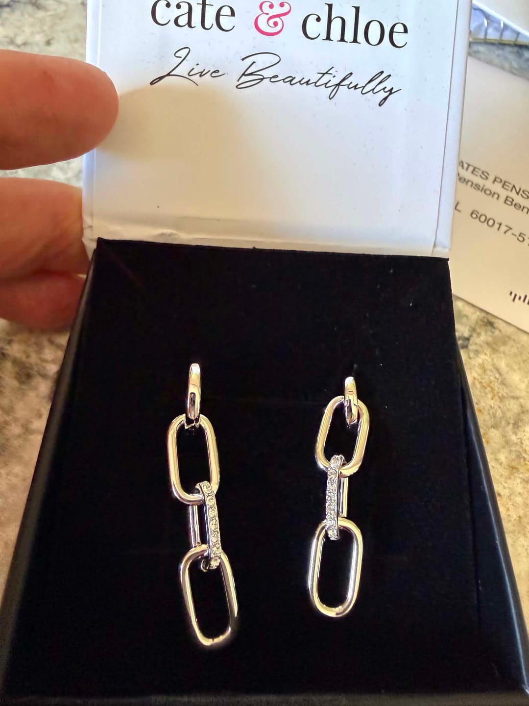 Customer photo review of Brinlee 18k White Gold Plated Chain Dangle Earrings with Swarovski Crystals for Women