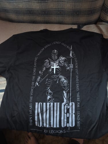 Customer photo review of ISAIAH 6:8 T-shirt