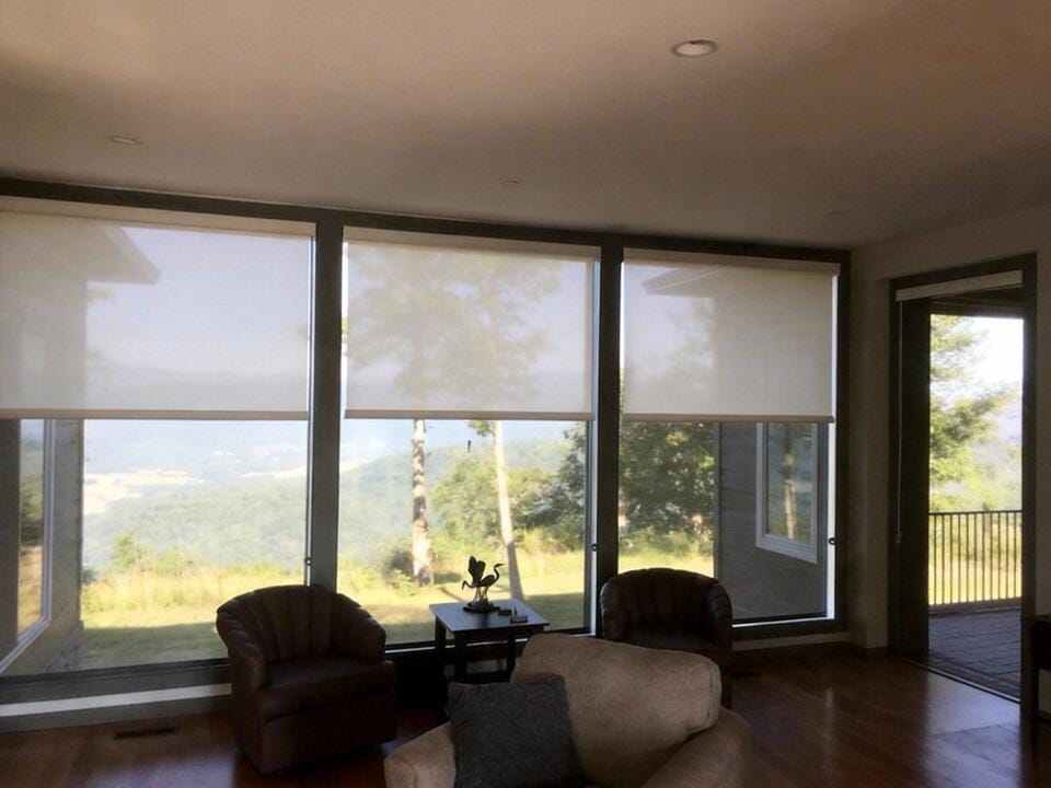 Customer photo review of Smart Motorized Light Filtering Roller Shades 70% Blackout Linen Translucent