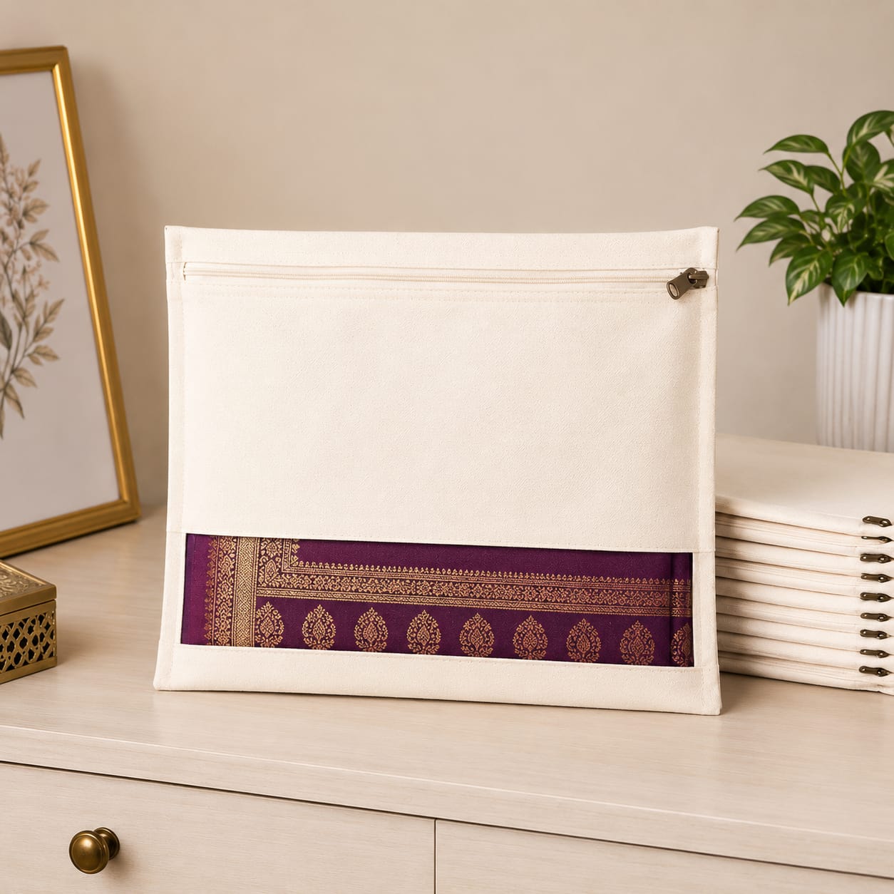 Customer photo review of Wrapzy 100% Cotton Saree Cover with Zip| 16"?14"| Premium Zipper Saree Organizer with Transparent Net Window | Dust-Proof, Moisture-Resistant, Eco-Friendly Wardrobe Storage | Pack of 6