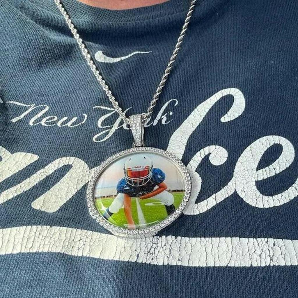 Customer photo review of Medallion Photo Necklace With Picture Inside – From Son or Daughter – Custom Personalized Pendant