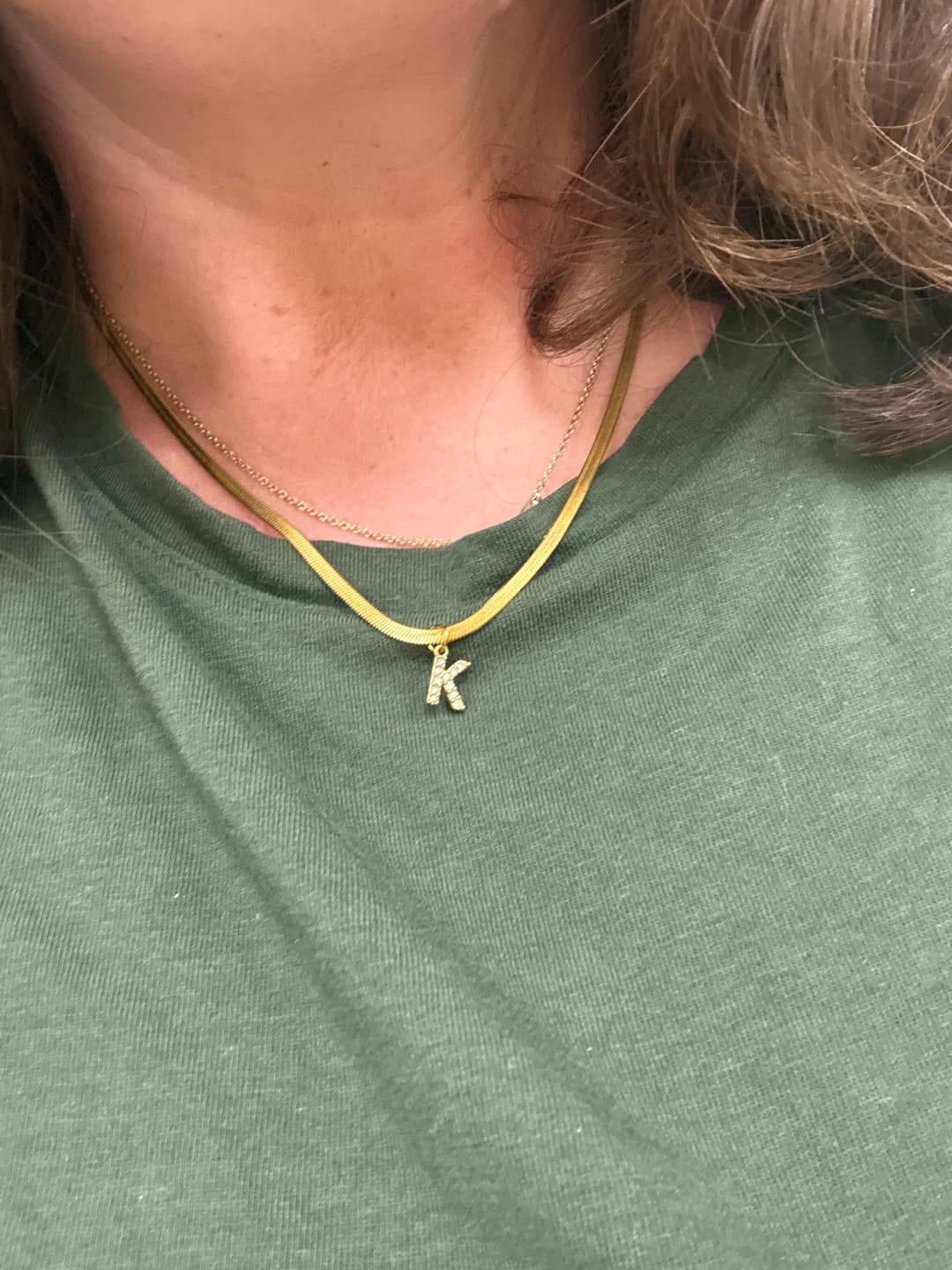 Customer photo review of Melly® Diamond Initial Herringbone Necklace