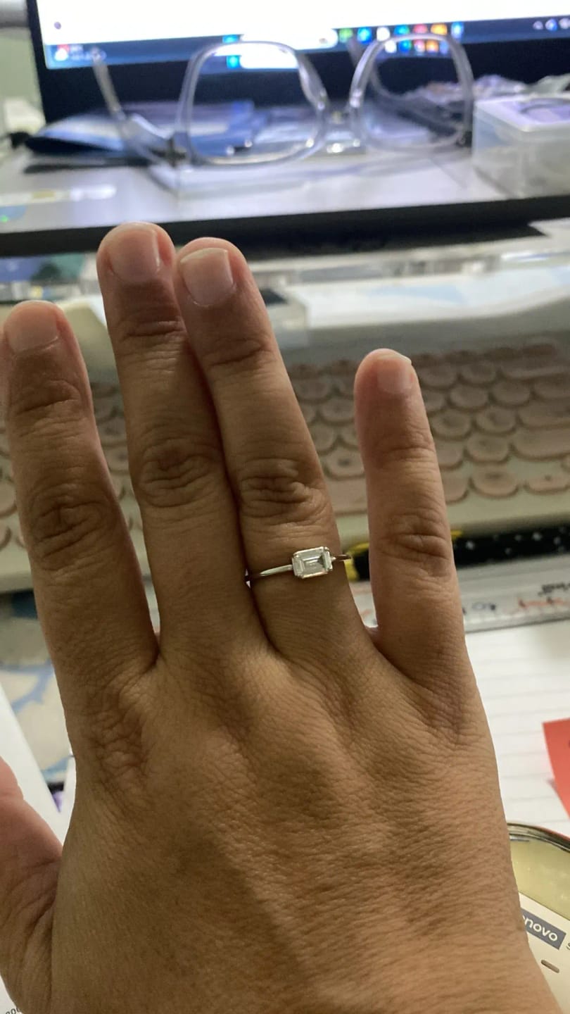 Customer photo review of Rectangular Emerald Cut Solitaire Moissanite Ring