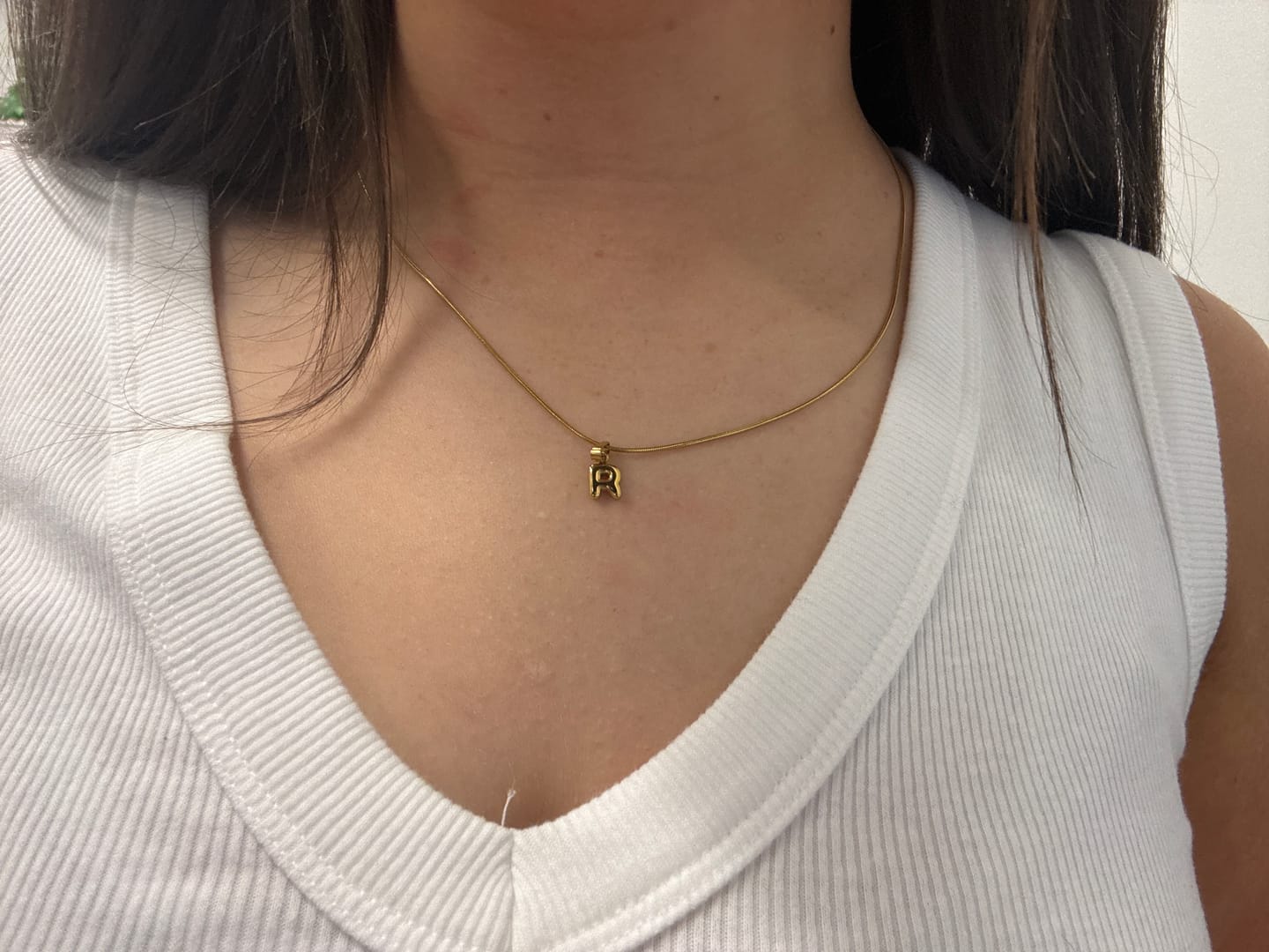 Customer photo review of Bubble Letter Necklace