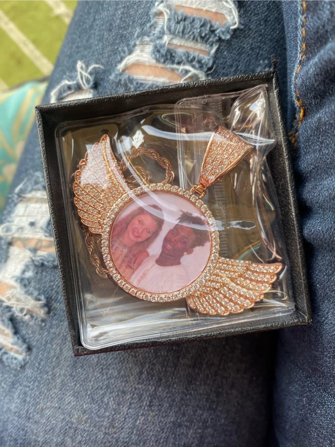 Customer photo review of Angel Wing Photo Necklace With Picture Inside – Custom Personalized Pendant