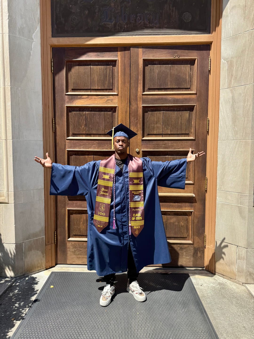 Customer photo review of Personalized Iota Phi Theta Kente Brown Graduation Stole School And Org Style