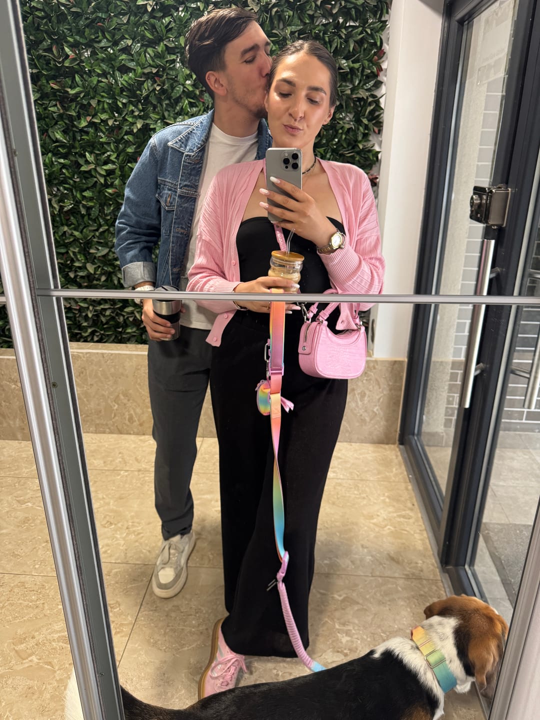 Customer photo review of Multipurpose Seatbelt Handsfree Leash & Poop Bag Holder Set - Pastel Icing