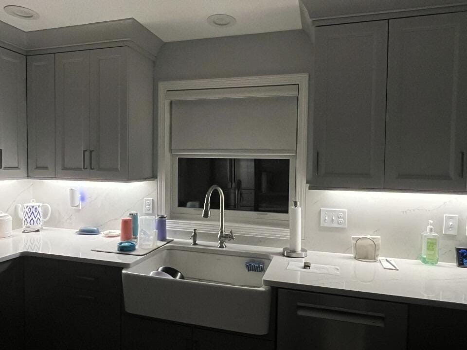 Customer photo review of Smart Motorized Light Filtering Roller Shades 70% Blackout Linen Translucent