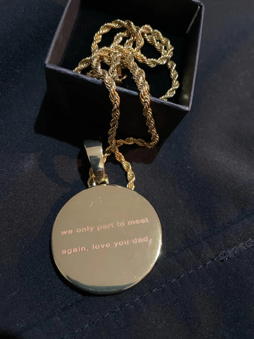 Customer photo review of Medallion Photo Necklace With Picture Inside – From Son or Daughter – Custom Personalized Pendant