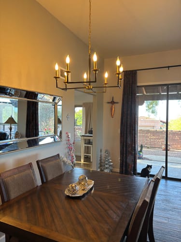 Customer photo review of 8-Light Farmhouse Black Brass Candle Style Chandelier