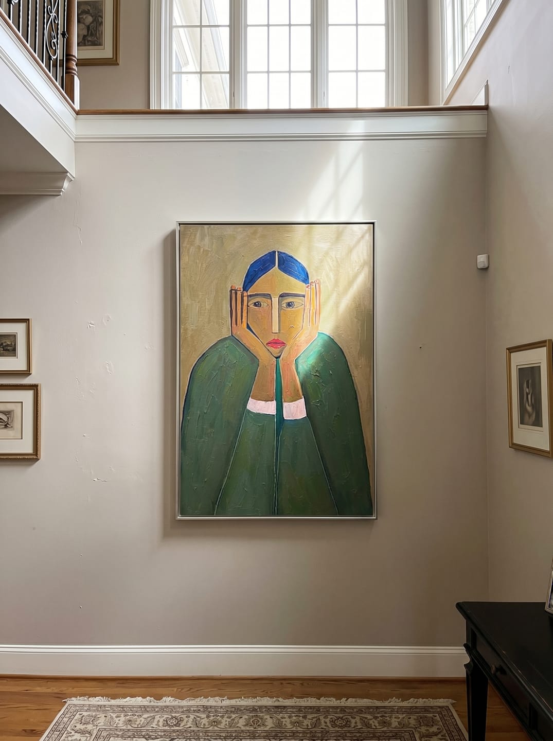 Customer photo review of The Silent Gaze – Modern Expressionist Figure Oil Painting | Wabi-Sabi Minimalist Entryway Wall Art