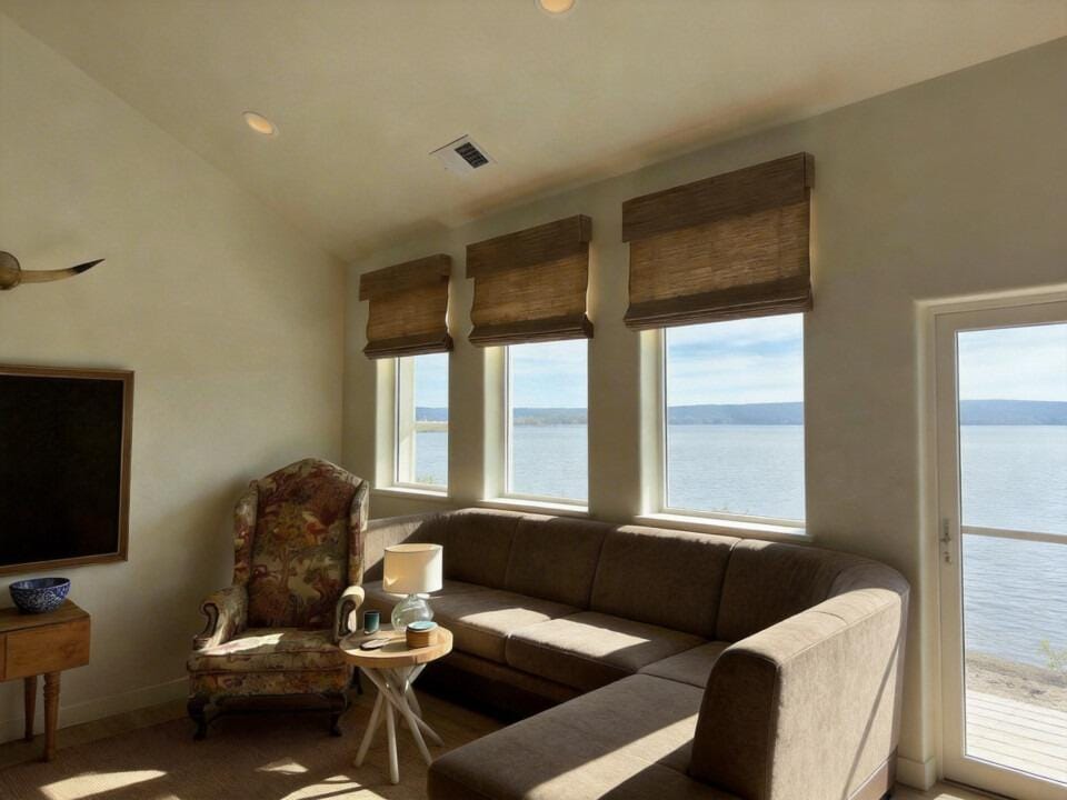 Customer photo review of Smart Motorized Blackout Woven Wood Shades – Viaura