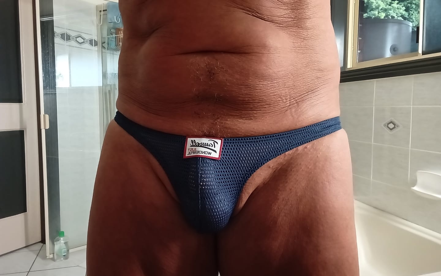 Customer photo review of 2 Pack Men's Sexy Breathable Mesh Thongs with High Stretch