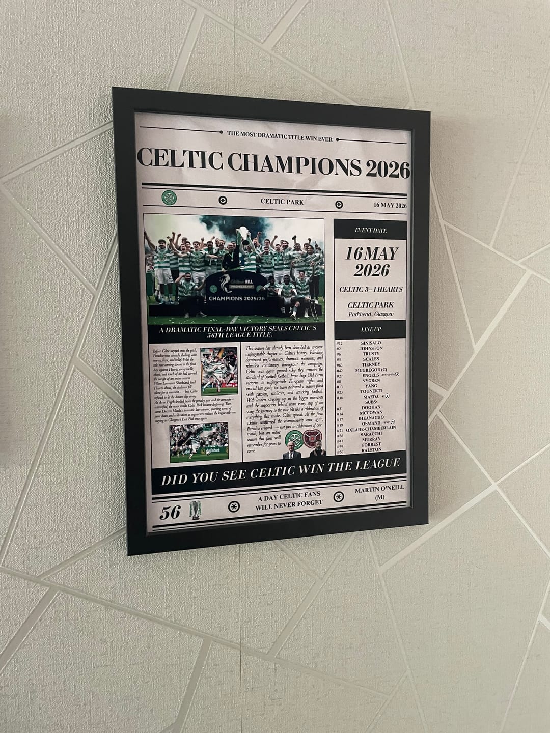 Customer photo review of Celtic Champions 2026 - Newspaper Style Poster