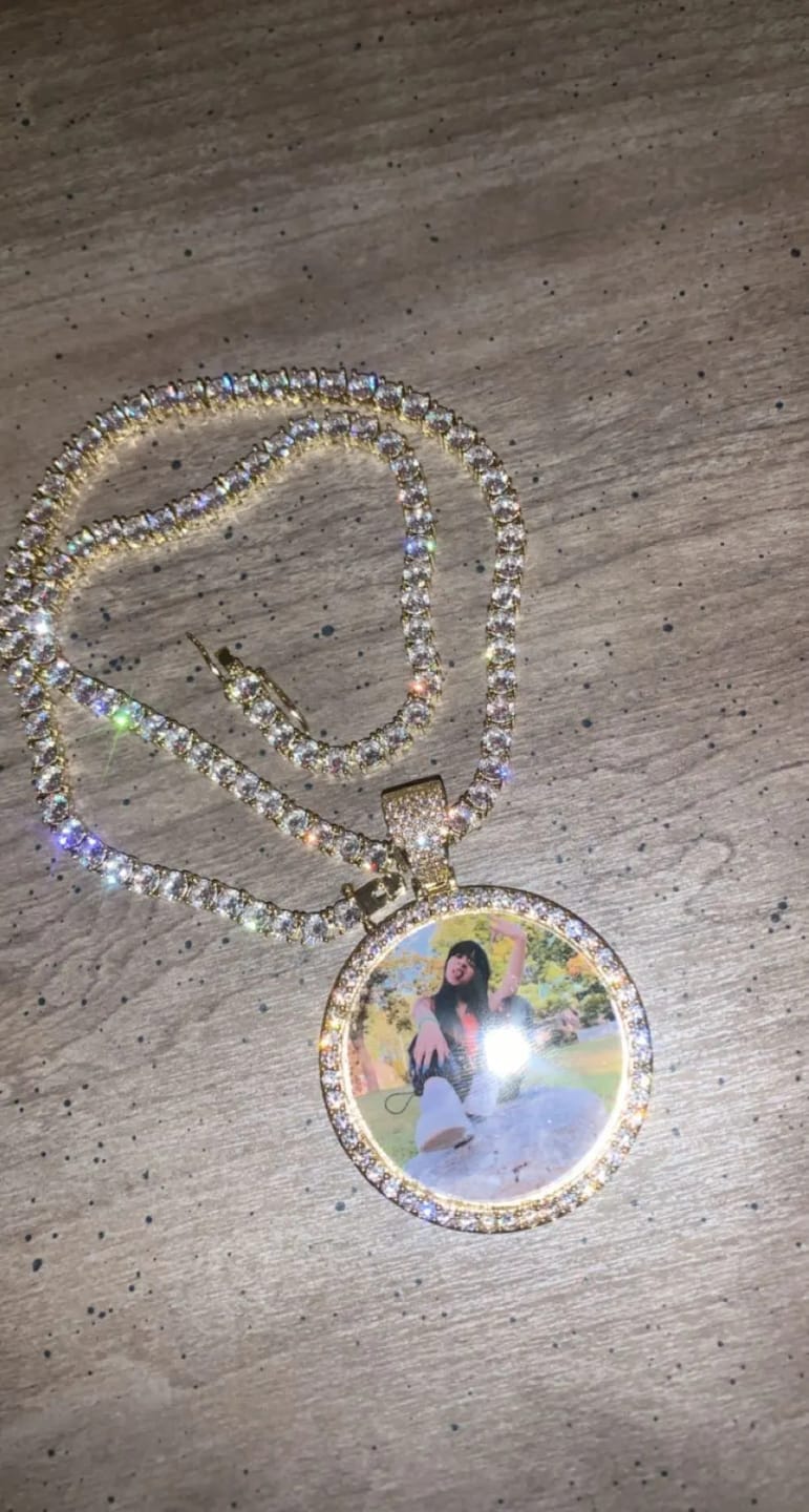 Customer photo review of Medallion Photo Necklace With Picture Inside – From Son or Daughter – Custom Personalized Pendant