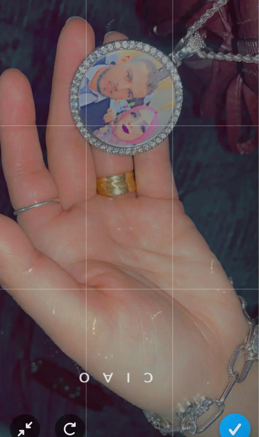 Customer photo review of Medallion Photo Necklace With Picture Inside – From Son or Daughter – Custom Personalized Pendant