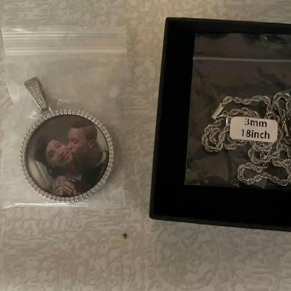 Customer photo review of Medallion Photo Necklace With Picture Inside – From Son or Daughter – Custom Personalized Pendant