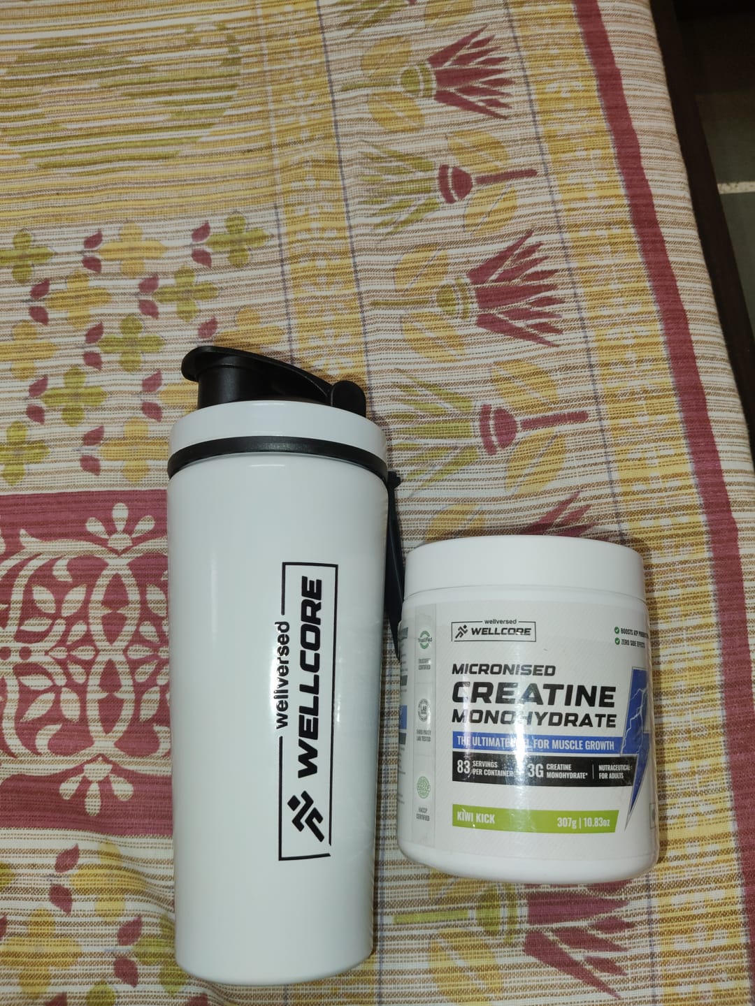 Customer photo review of Wellcore - Micronised Creatine Monohydrate (83 Servings, Kiwi Kick) + Premium Steel Shaker