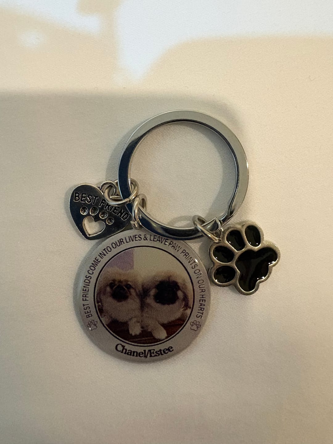 Customer photo review of Custom Personalized Photo Keychain Pet Charm Key Ornaments - Memorial Gift for Dog/Cat Lovers - You left paw prints on my heart