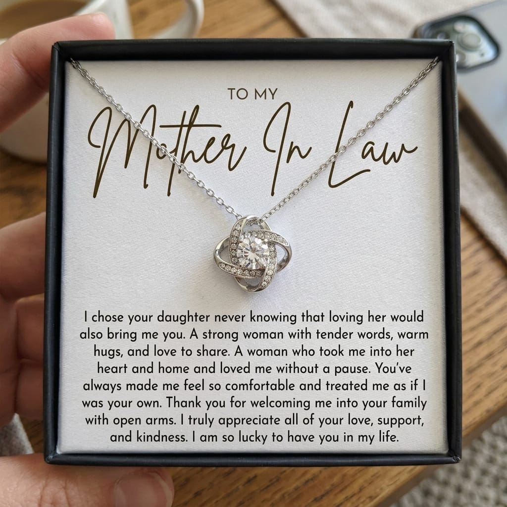 Customer photo review of To My Mother-In-Law - Love Knot Necklace Gift - Thank You For Welcoming Me Into Your Family