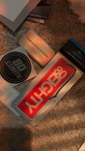 Customer's new 80Eighty Smoke Ice Air Freshener in its package, shown with a sticker and a card.