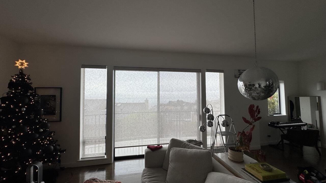 Customer photo review of Smart Motorized Light Filtering Sheer Roller Shades Translucent Vision