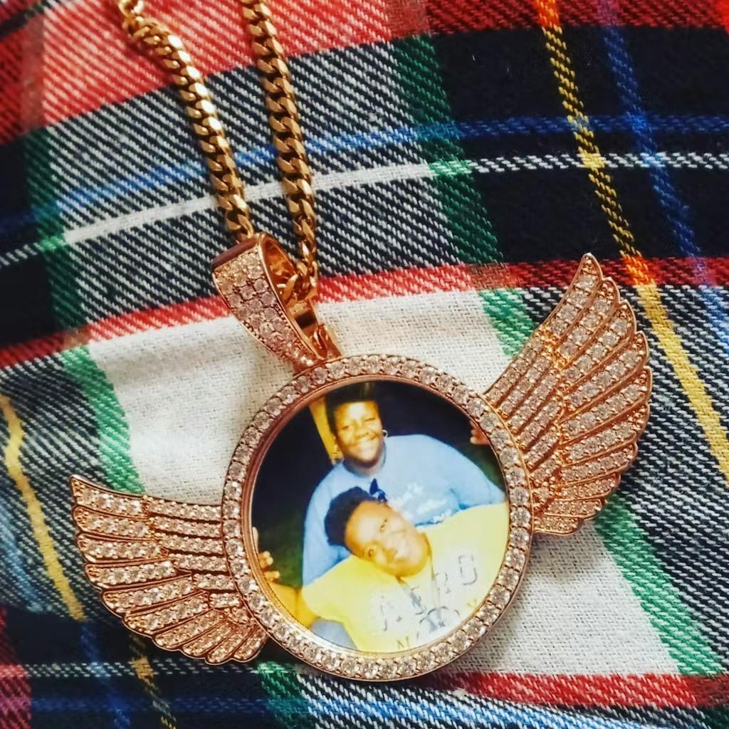 Customer photo review of Angel Wing Photo Necklace With Picture Inside – Custom Personalized Pendant