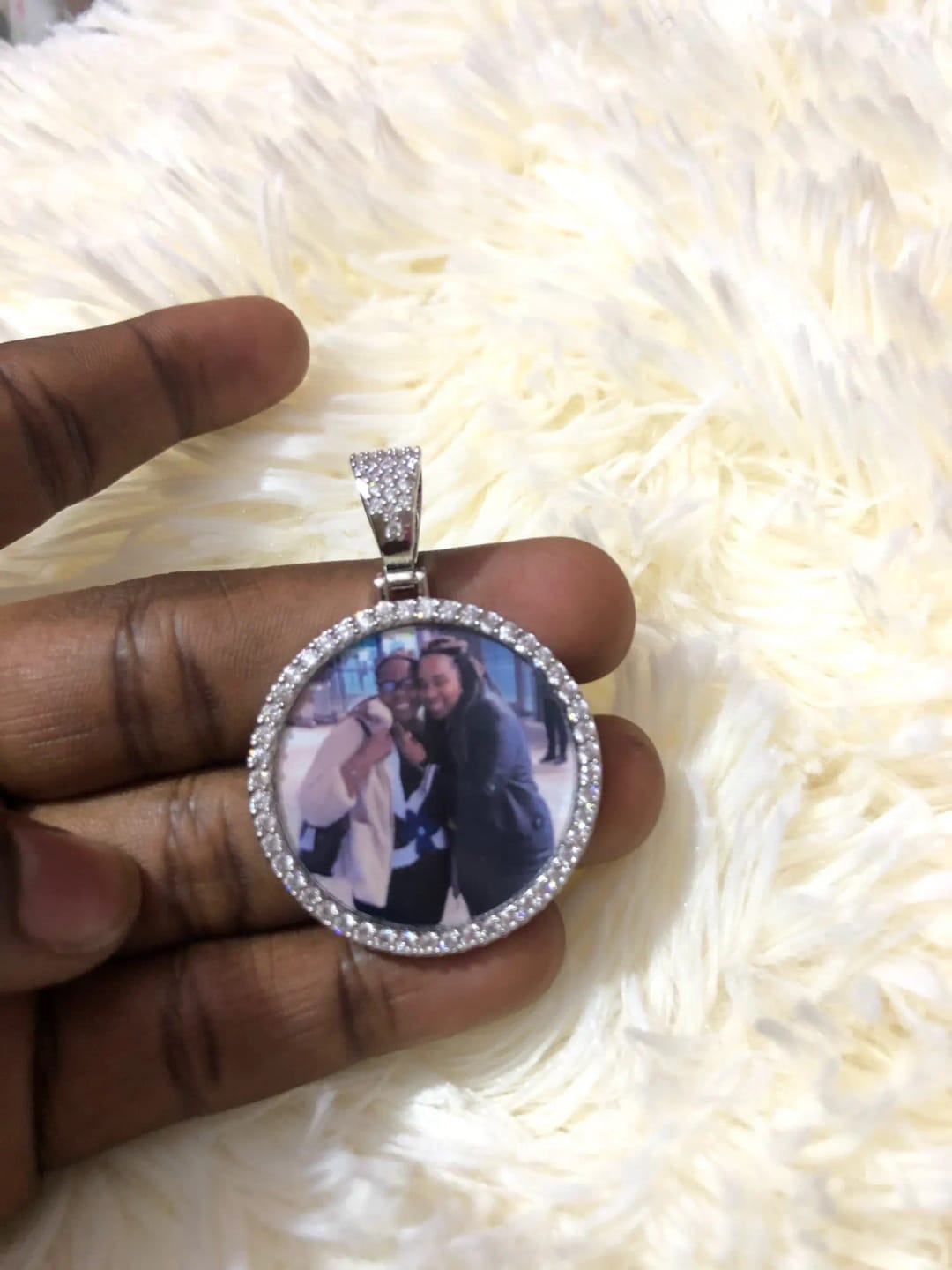 Customer photo review of Medallion Photo Necklace With Picture Inside – From Son or Daughter – Custom Personalized Pendant