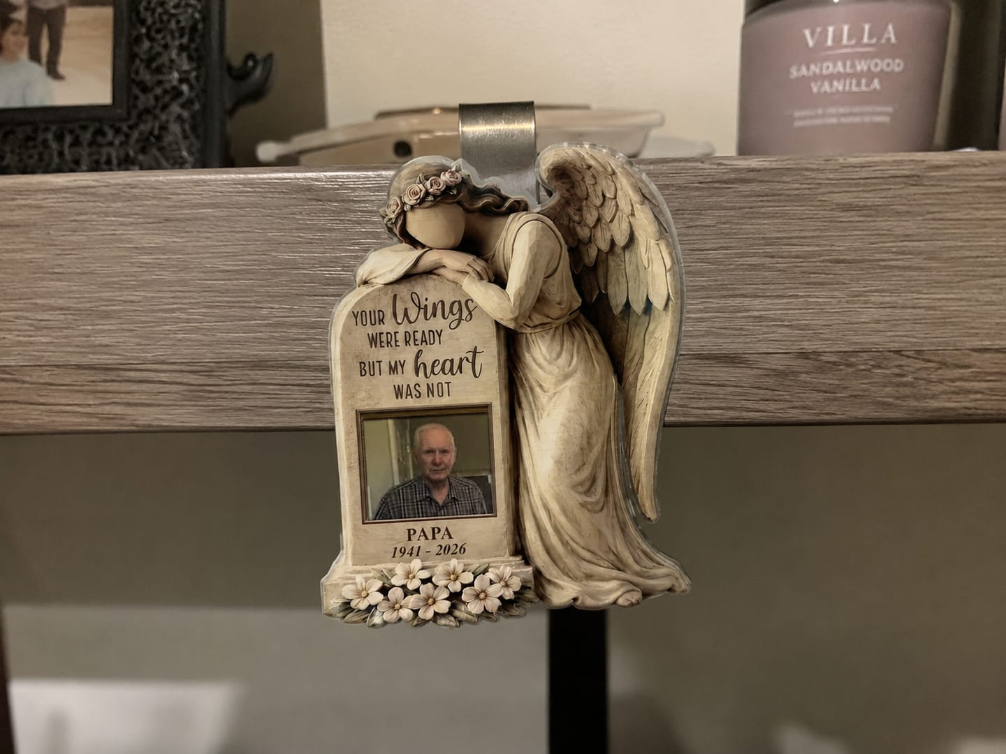 Customer photo review of Custom Photo Your Wings Were Ready But My Heart Was Not - Personalized Car Visor Clip - Gift For Family Members, Dad, Grandpa