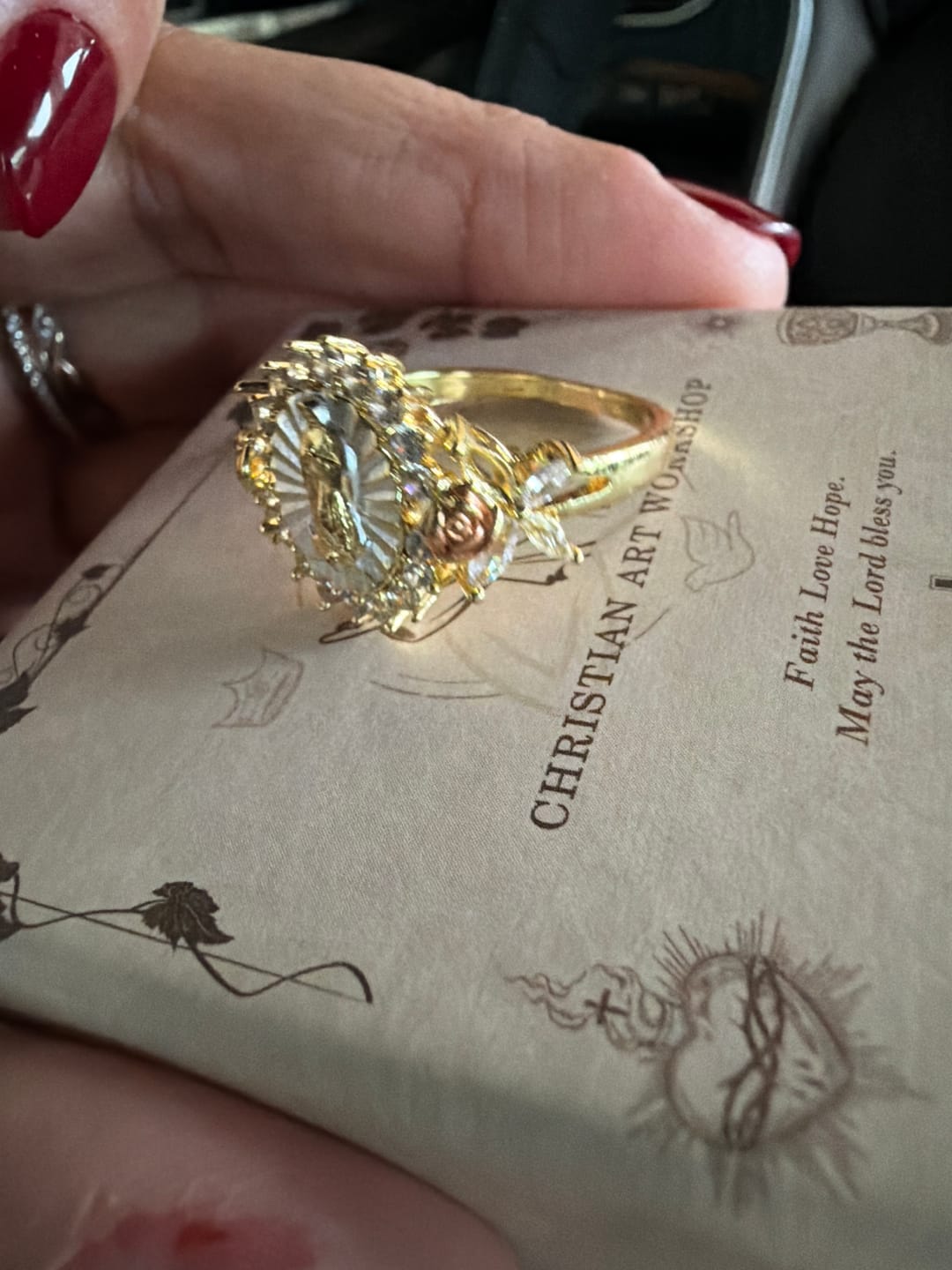 Customer photo review of FREE Today: Elegant Virgin Mary Emblem Ring: Sacred Detail for Daily Devotion