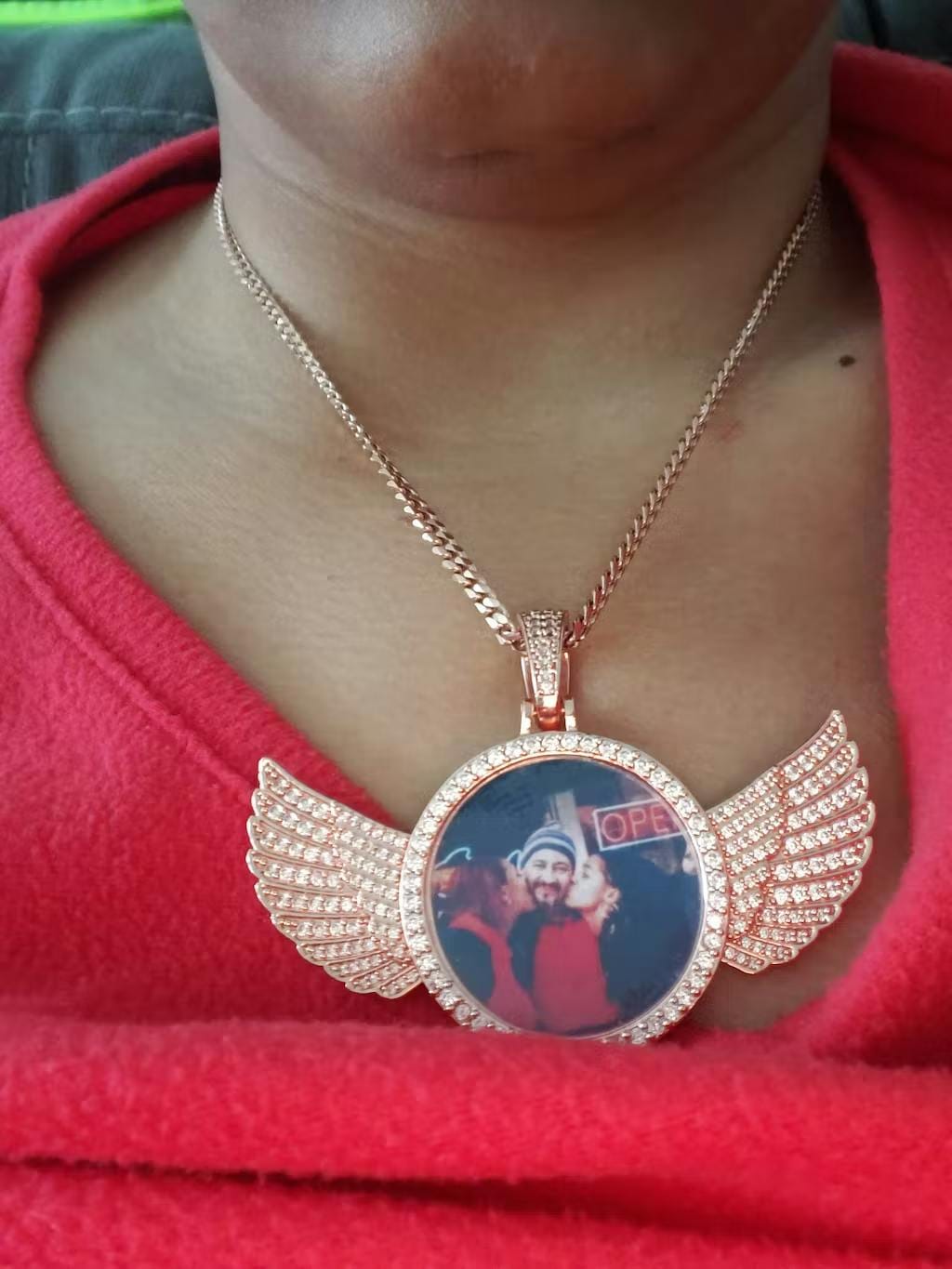 Customer photo review of Angel Wing Photo Necklace With Picture Inside – Custom Personalized Pendant