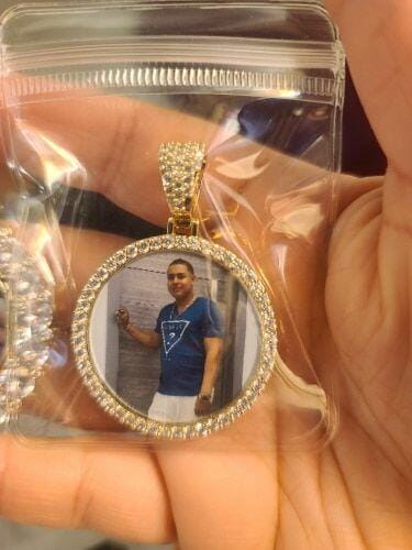 Customer photo review of Medallion Photo Necklace With Picture Inside – From Son or Daughter – Custom Personalized Pendant