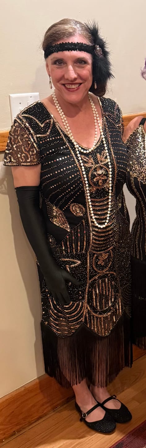 Customer photo review of 1920s Black & Gold Sequin Eva Gatsby Dress