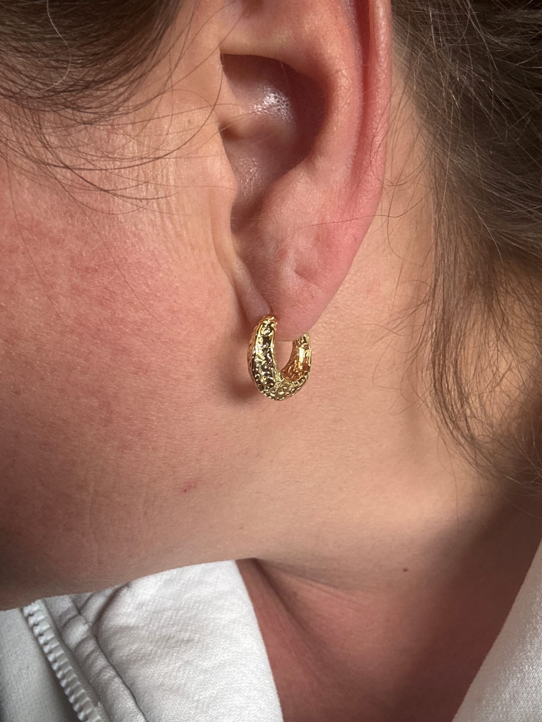 Customer photo review of Oaklynn 18k White Gold Plated 20mm Semi-Hoop Earrings for Women