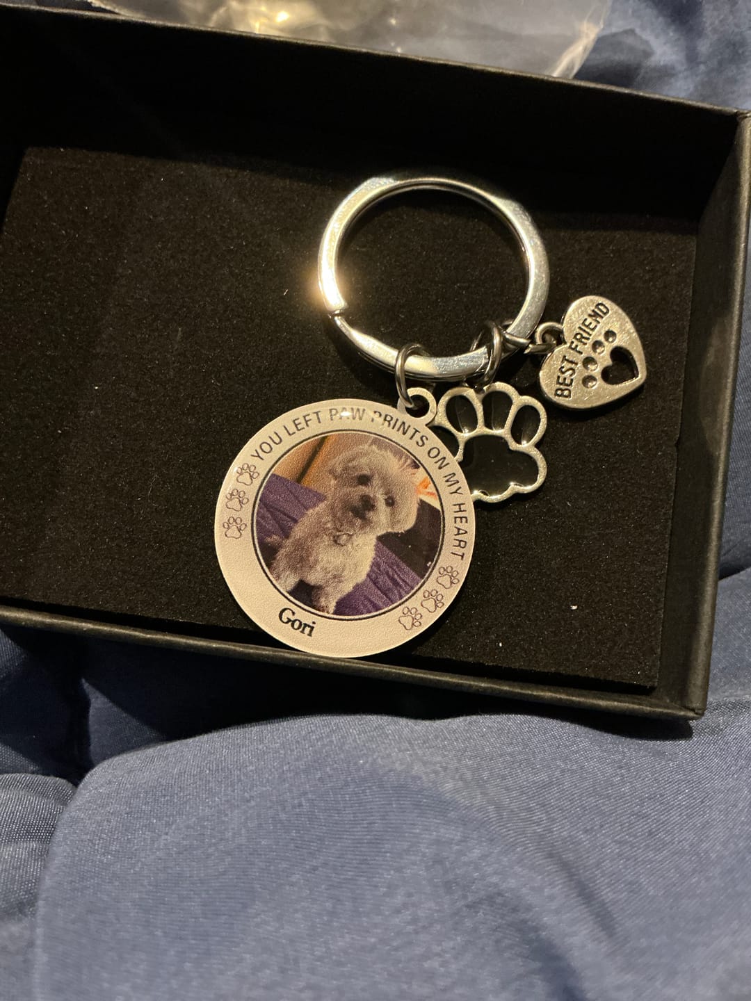 Customer photo review of Custom Personalized Photo Keychain Pet Charm Key Ornaments - Memorial Gift for Dog/Cat Lovers - You left paw prints on my heart