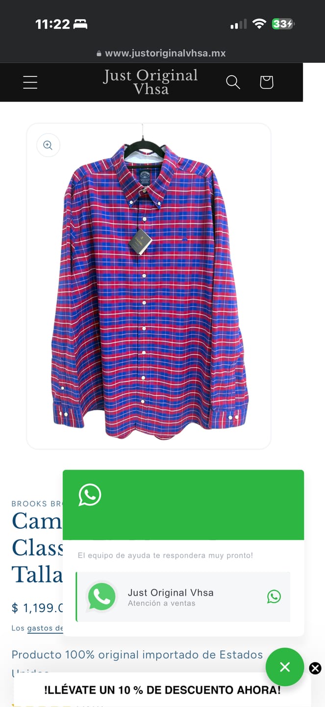 Customer photo review of Camisa Brooks Brothers Classic Fit Manga Larga Talla XXL