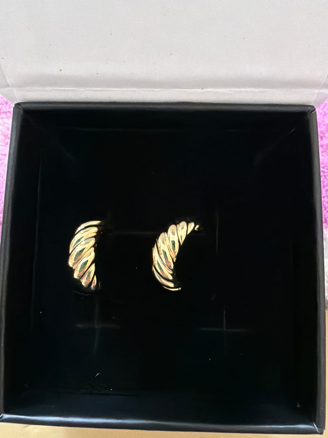Customer photo review of Lakelynn 18k White Gold Plated 24mm Twisted Semi-Hoop Earrings for Women