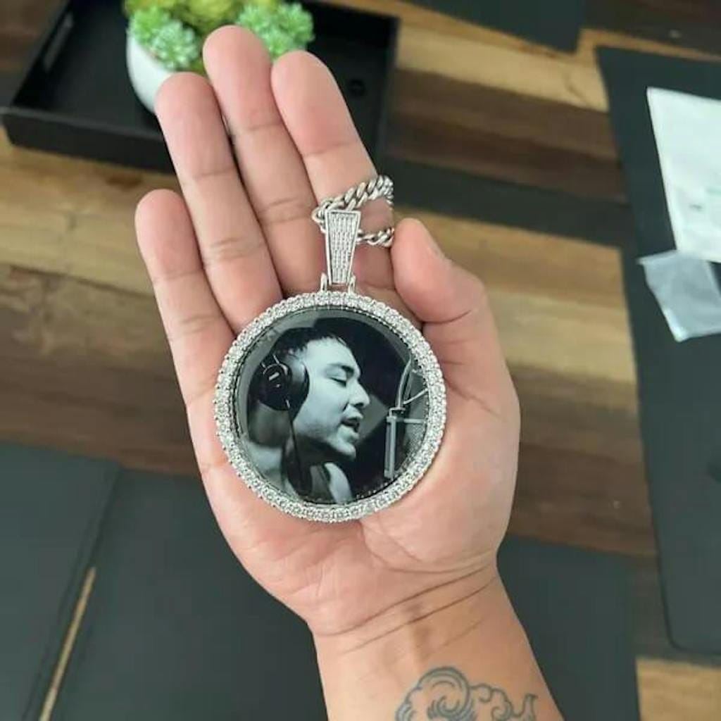 Customer photo review of Medallion Photo Necklace With Picture Inside – From Son or Daughter – Custom Personalized Pendant