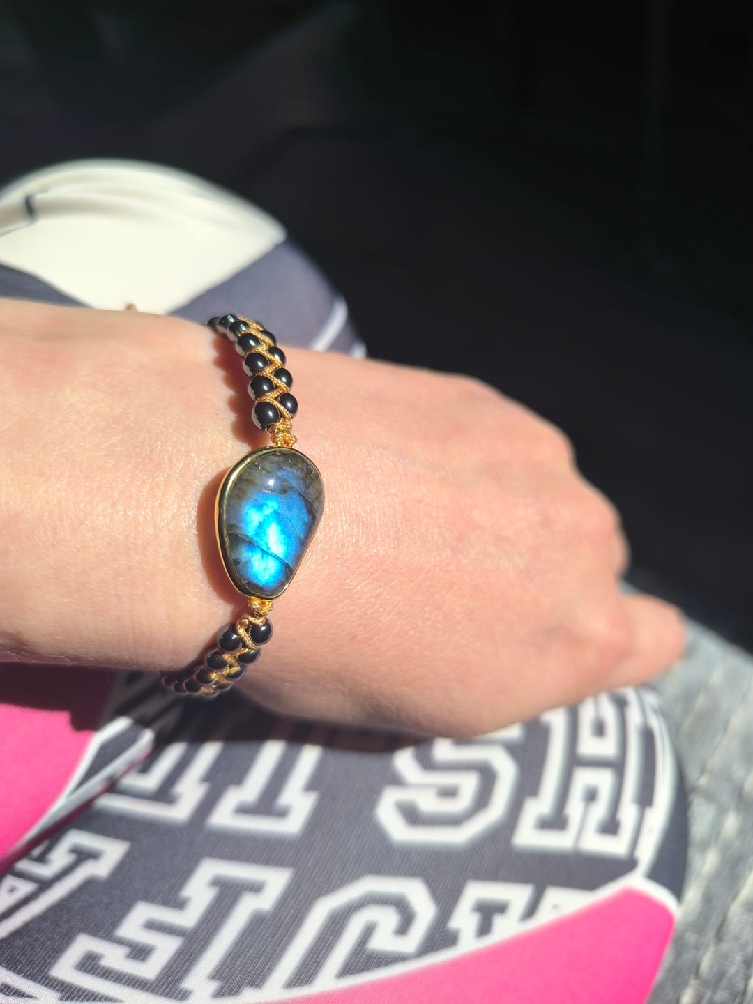 Customer photo review of Natural Hematite & Labradorite Braided Bead Bracelet
