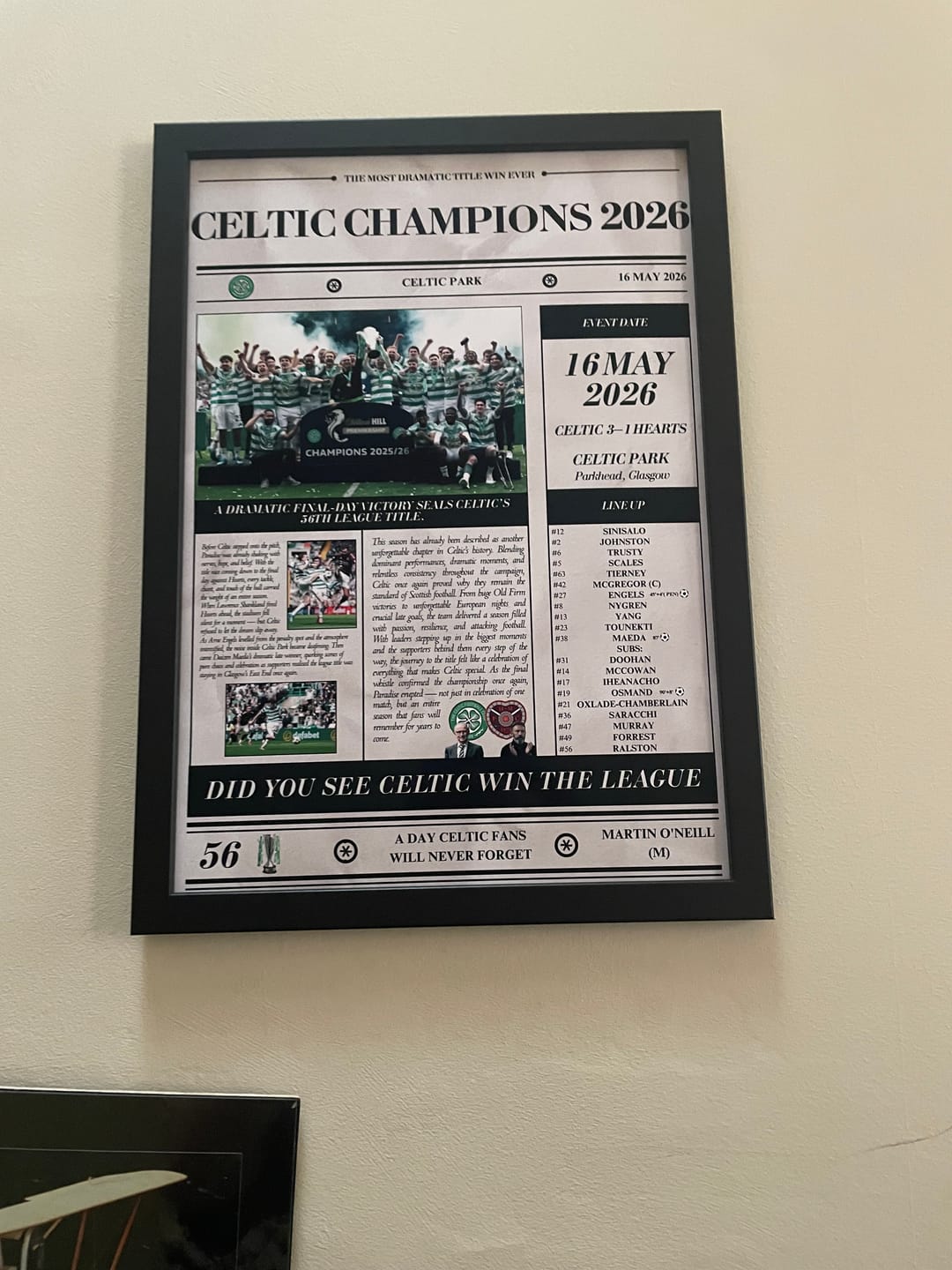 Customer photo review of Celtic Champions 2026 - Newspaper Style Poster