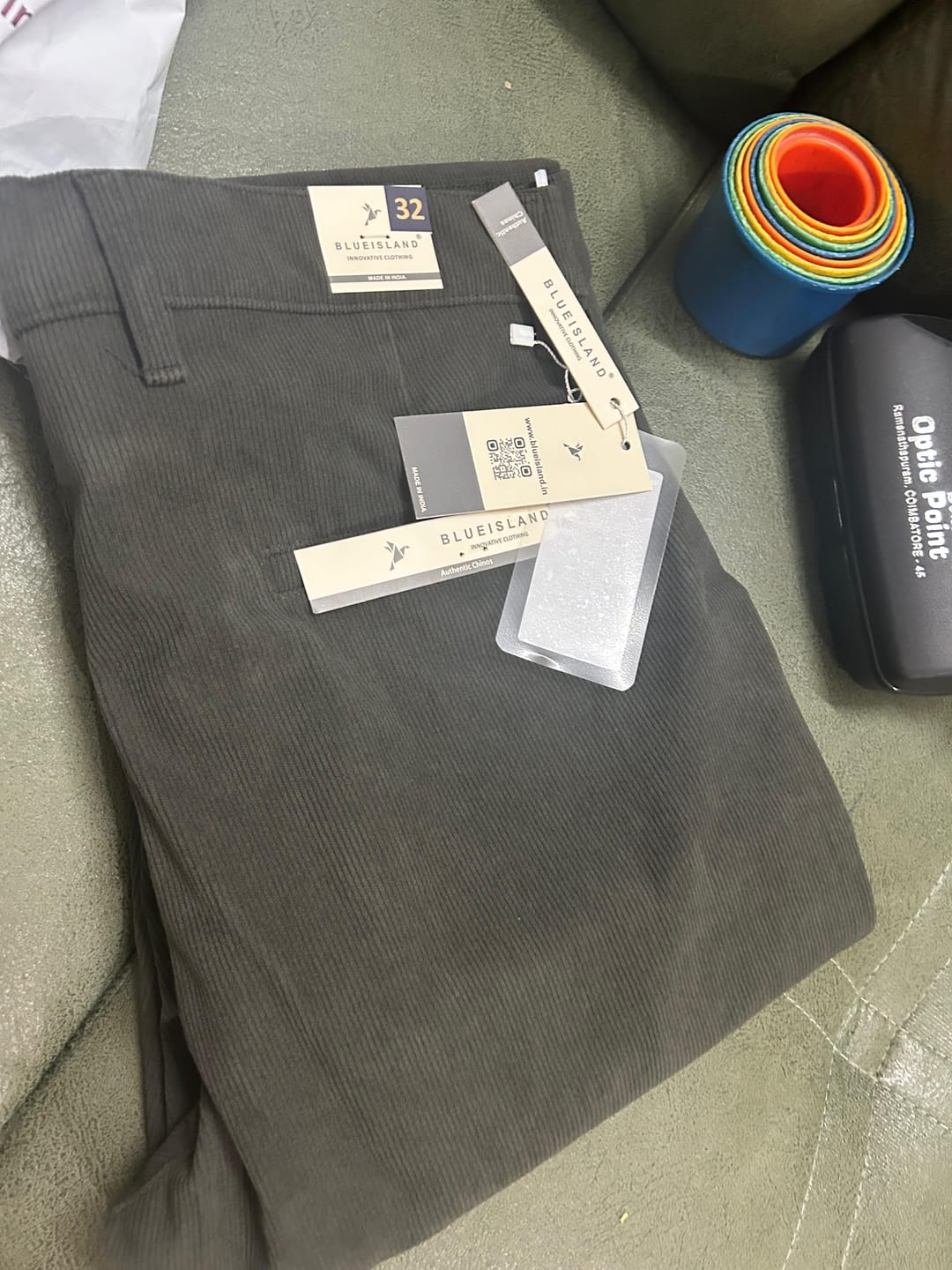 Customer photo review of Olive Green Fine Stripe - Corduroy Pant