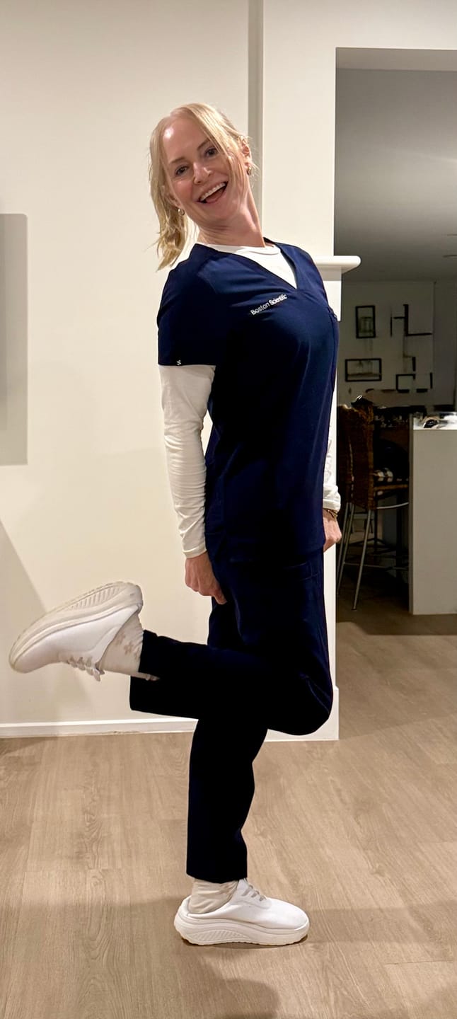 Customer photo review of CLARISSA Skinny Leg Scrub Pants - Navy | SLTECH™