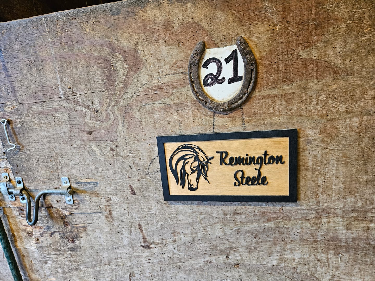 Customer photo review of Custom Wooden Horse Stall Sign – Personalized Barn Name Plate with Layered Horse Design