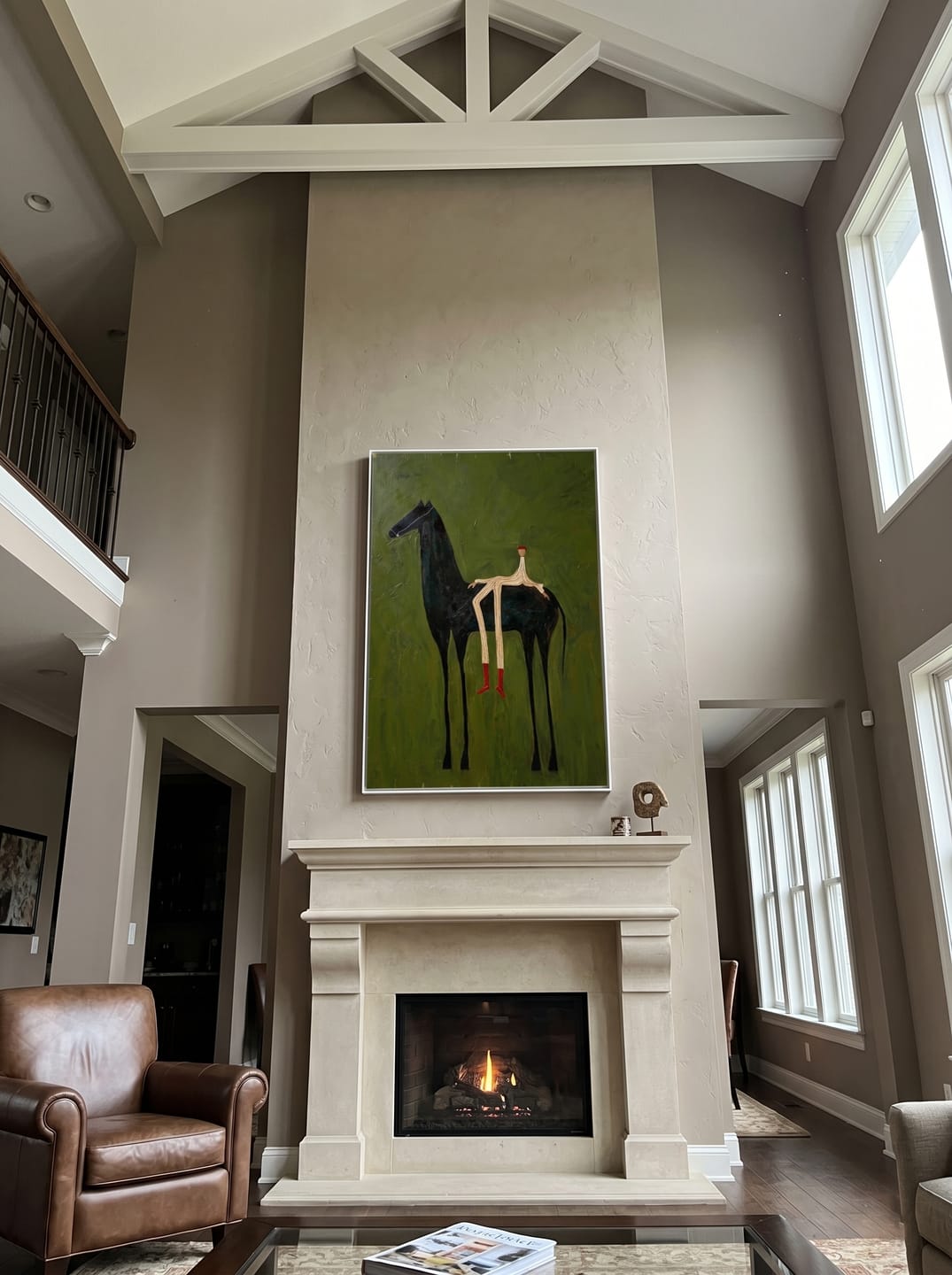 Customer photo review of The Solitary Dreamer – Surrealistic Black Horse & Red Boots Painting | Modern Minimalist Living Room Art