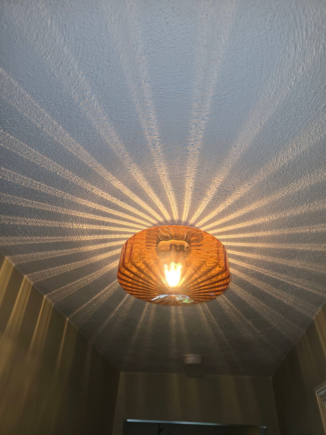 Customer photo review of 1-Light Caramel Amber Ribbed Glass Round Semi Flush Mount
