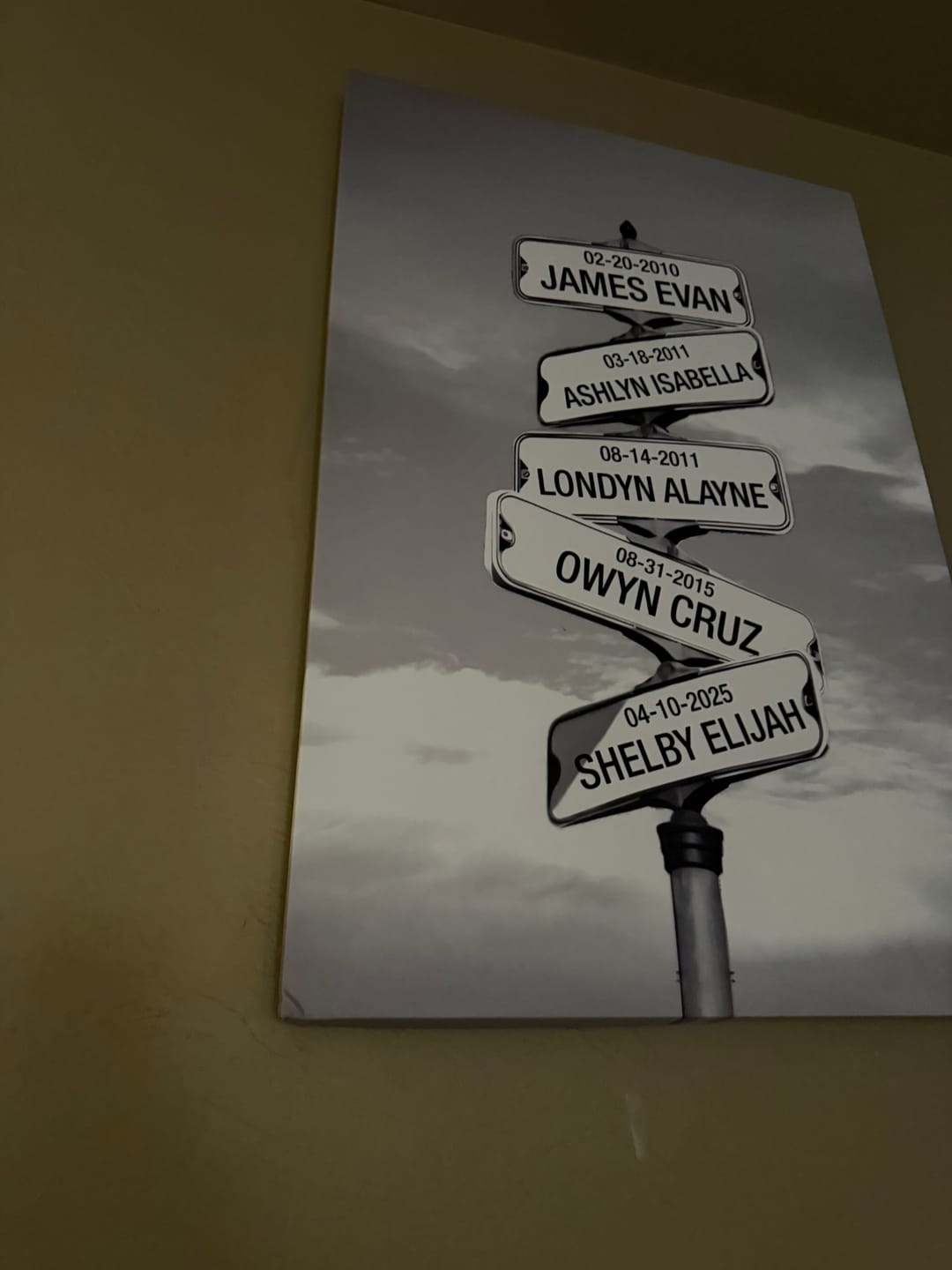 Customer photo review of My Street Sign Custom Children Names Personalized Canvas Print