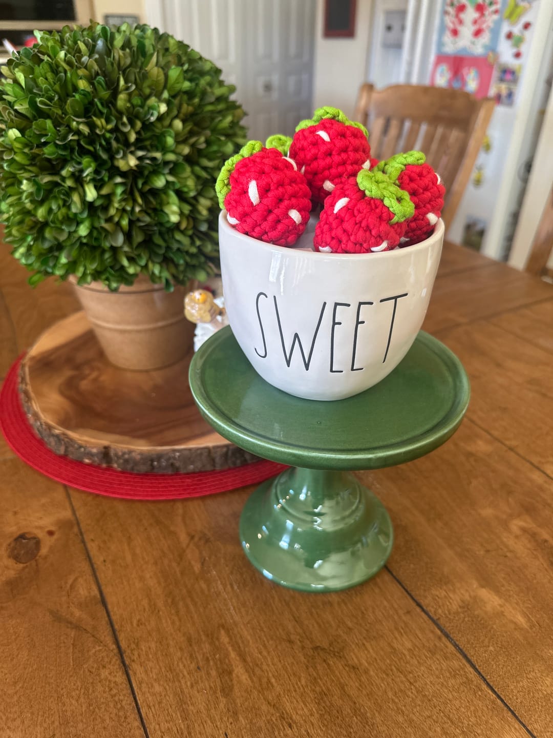 Customer photo review of Learn to Crochet Kit Strawberry Patch (Includes Green Magic Circle Tool & Keychain Add Ons)