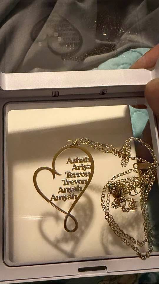 Customer photo review of Family Name Heart Necklace
